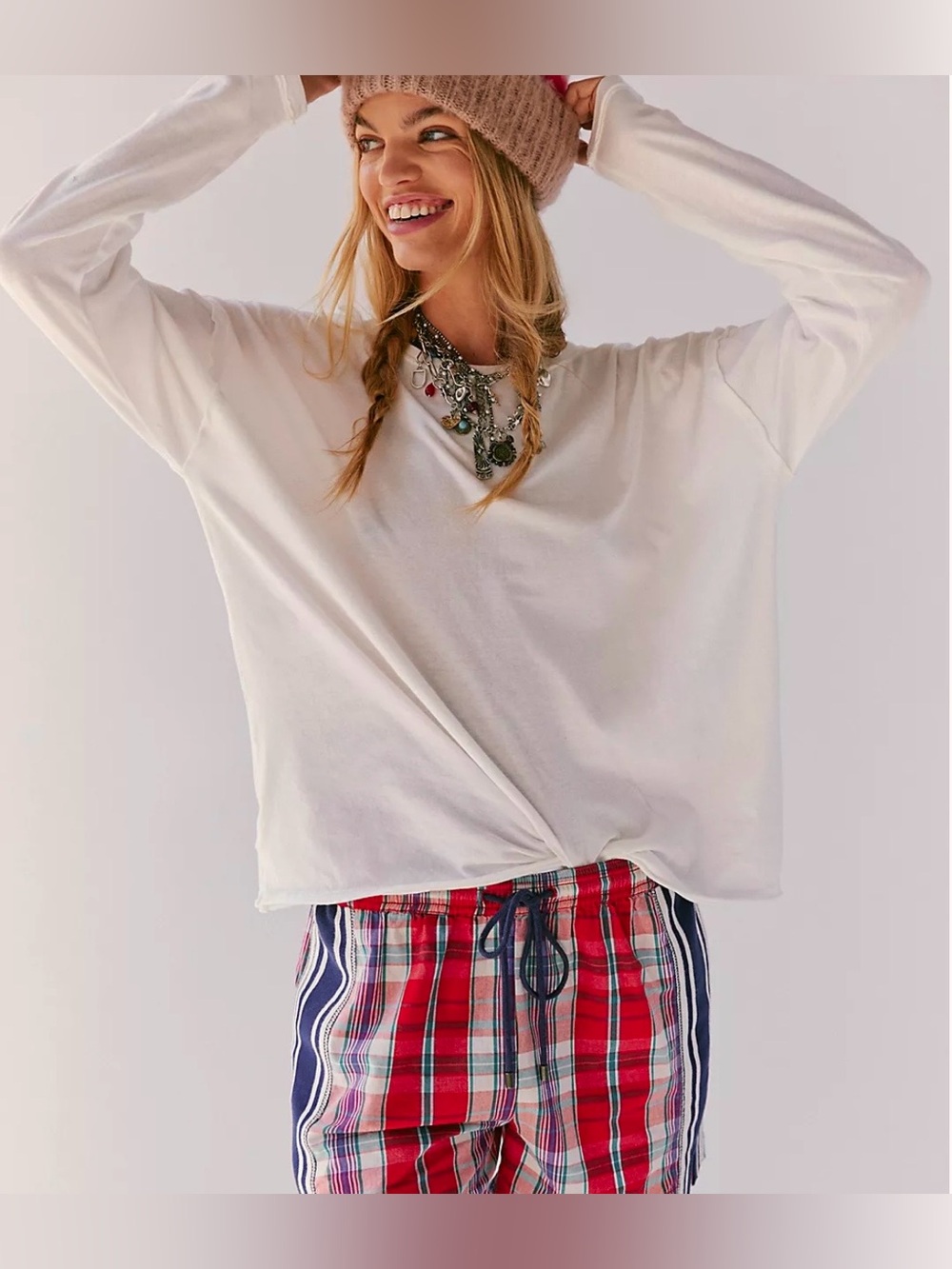 NWT FREE PEOPLE WE THE FREE NINA LONG SLEEVE TEE IVORY LARGE - Picture 3 of 5